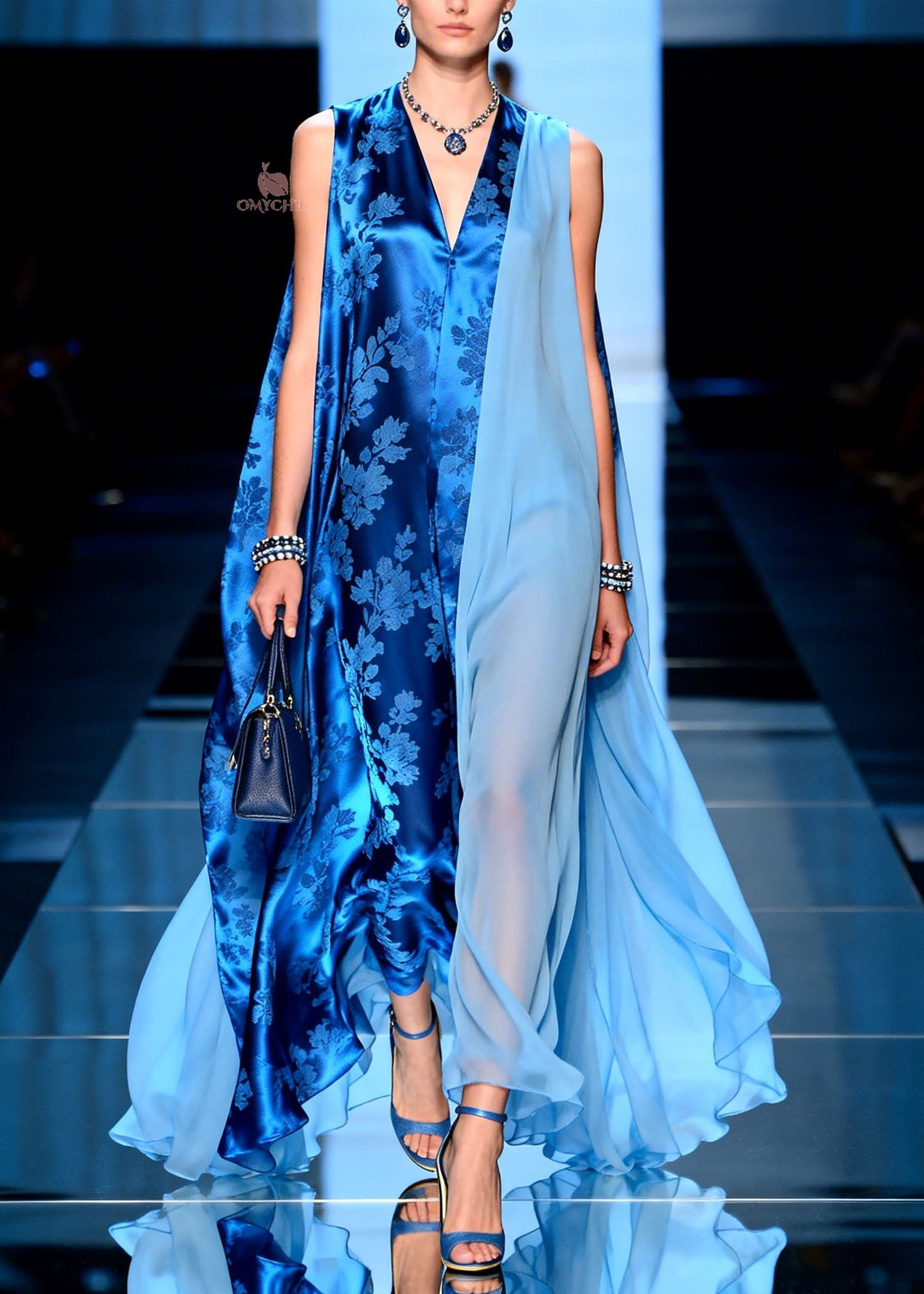 Stylish V Neck Asymmetrical Design Patchwork Chiffon Dresses Sleeveless