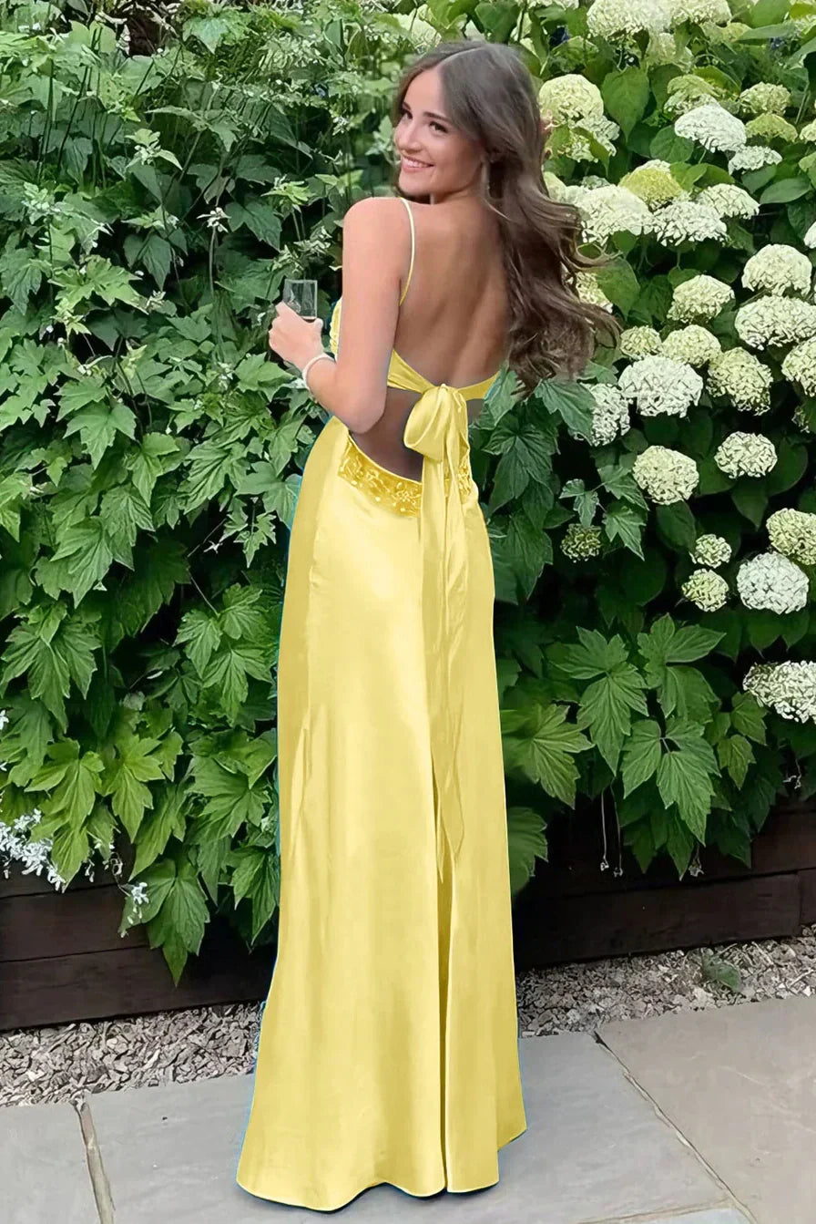 Stylish Sheath Spaghetti Straps Blue Long Prom Dress with Backless