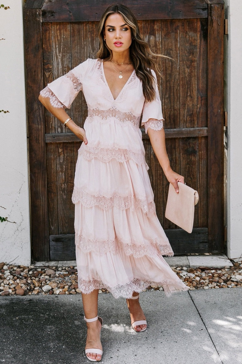 Summer Sexy Casual Women High Waist V-Neck Holiday Beach Dress - Fashionpara