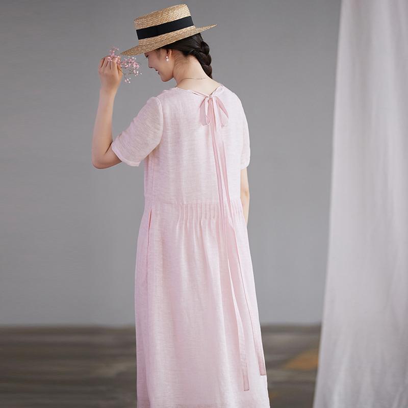 Summer Round Neck Back Lacing Pink Dress