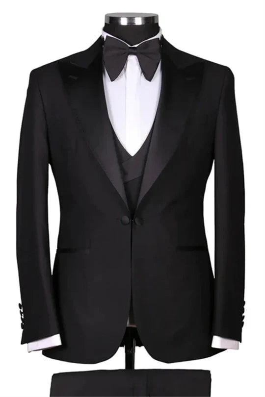 Suzhoufashion Black Peaked Lapel Single Breasted Wedding Men Suits