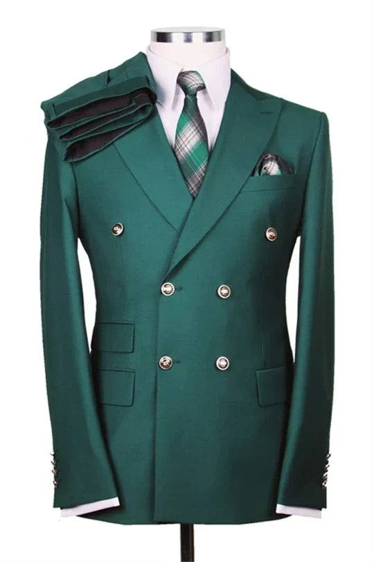 Suzhoufashion Dark Green Peaked Lapel Two Pieces Wedding Suits