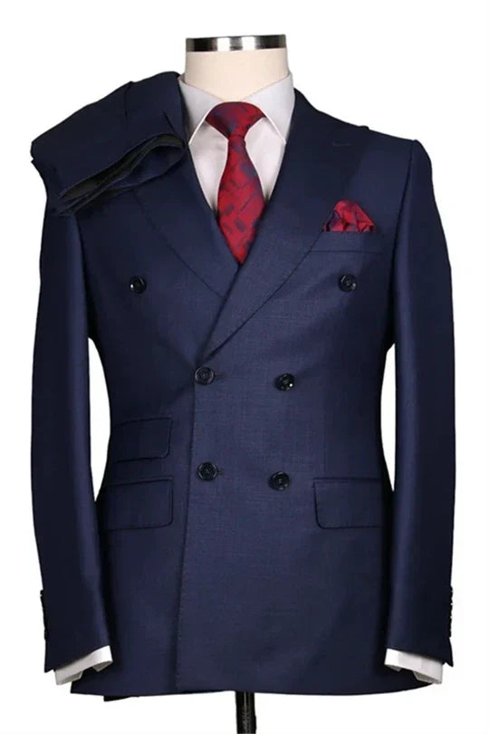 Suzhoufashion Navy Double Breasted Close Fitting Formal Men Suits