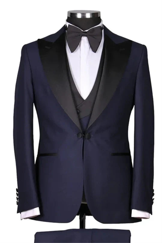 Suzhoufashion Navy Single Breasted Peaked Lapel Men Suits