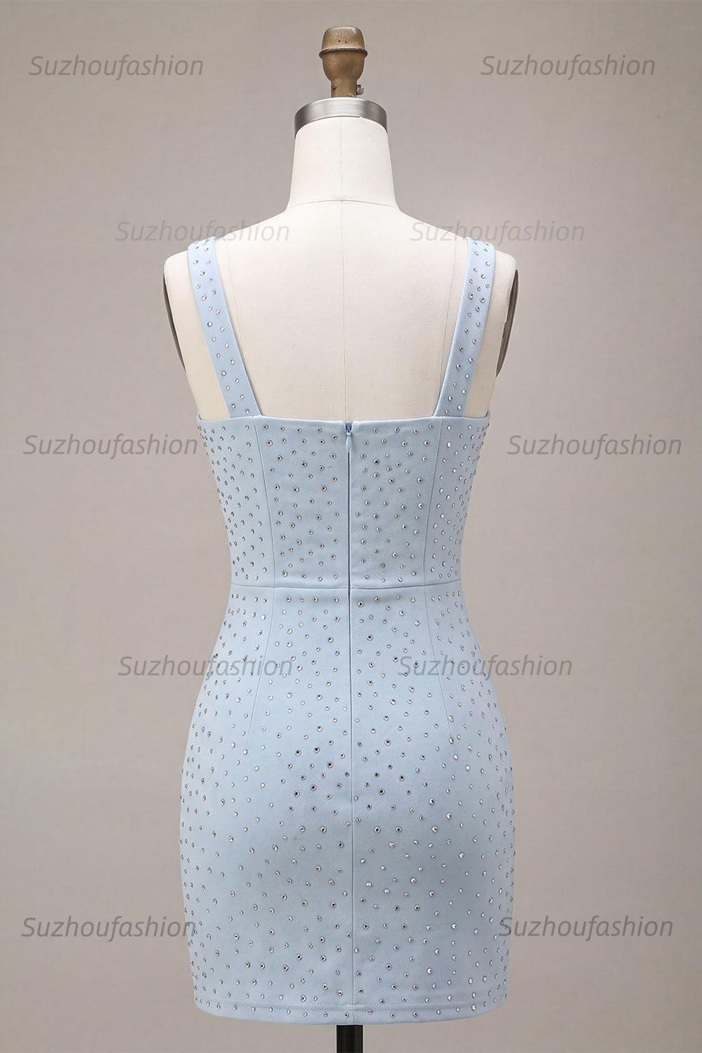 Suzhoufashion Sky Blue Tight Beaded Short Homecoming Dress