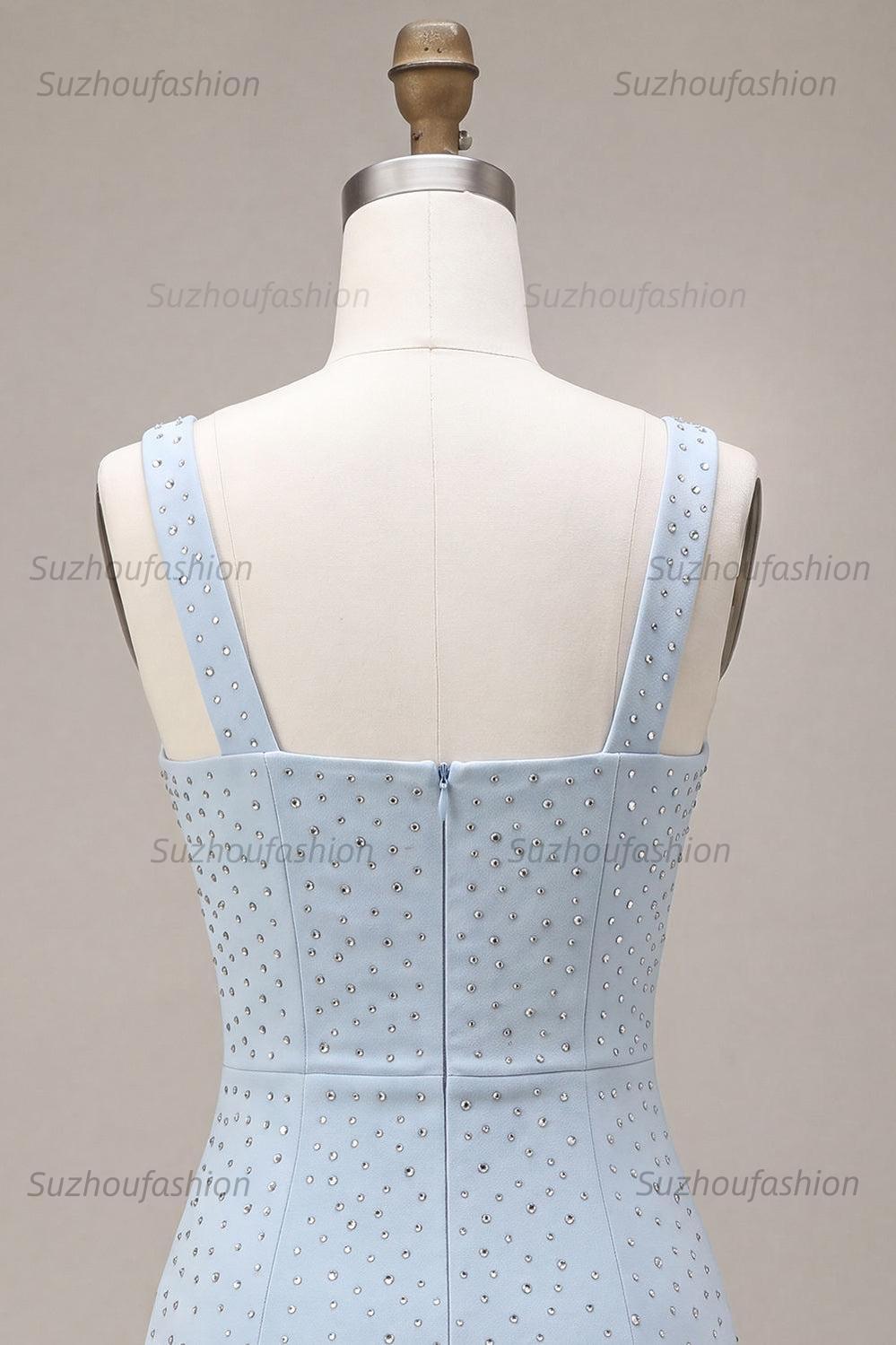 Suzhoufashion Sky Blue Tight Beaded Short Homecoming Dress
