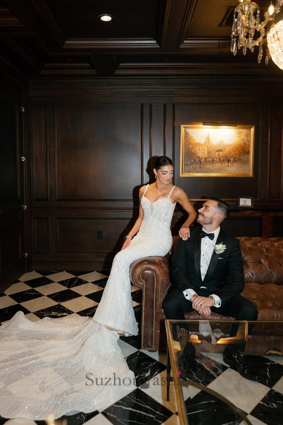 Suzhoufashion Spaghetti Straps Wedding Dress Mermaid Sleeveless Backless Beaded Bridal Dress