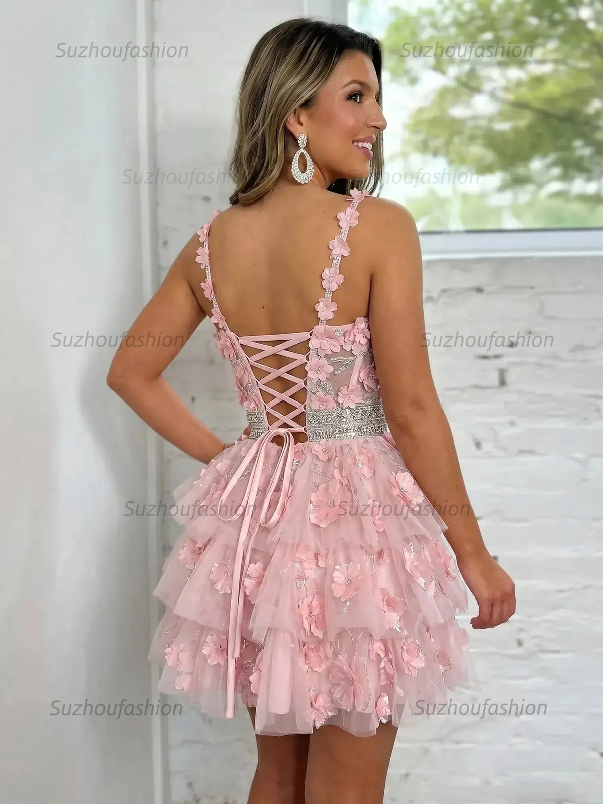 Suzhoufashion Sweetheart 3D Floral Tiered Homecoming Dresses Mini Cocktail Dress