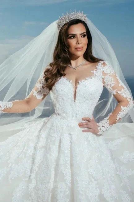 Sweetheart A-Line Floor-Length Appliques Wedding Dress with Tulle (ZD15721)