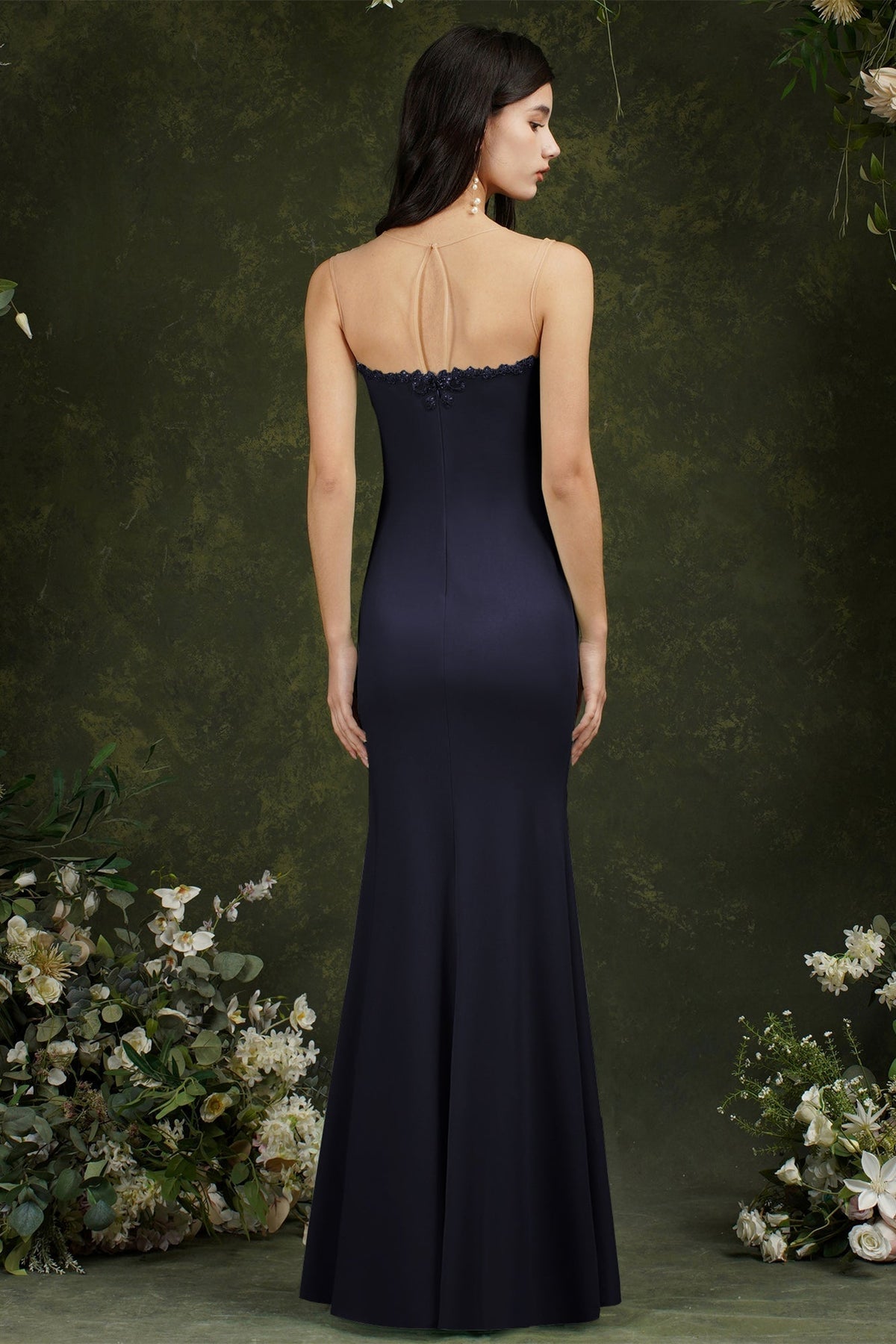 Sweetheart Floral Lace Tulle Mermaid Long Formal Dress