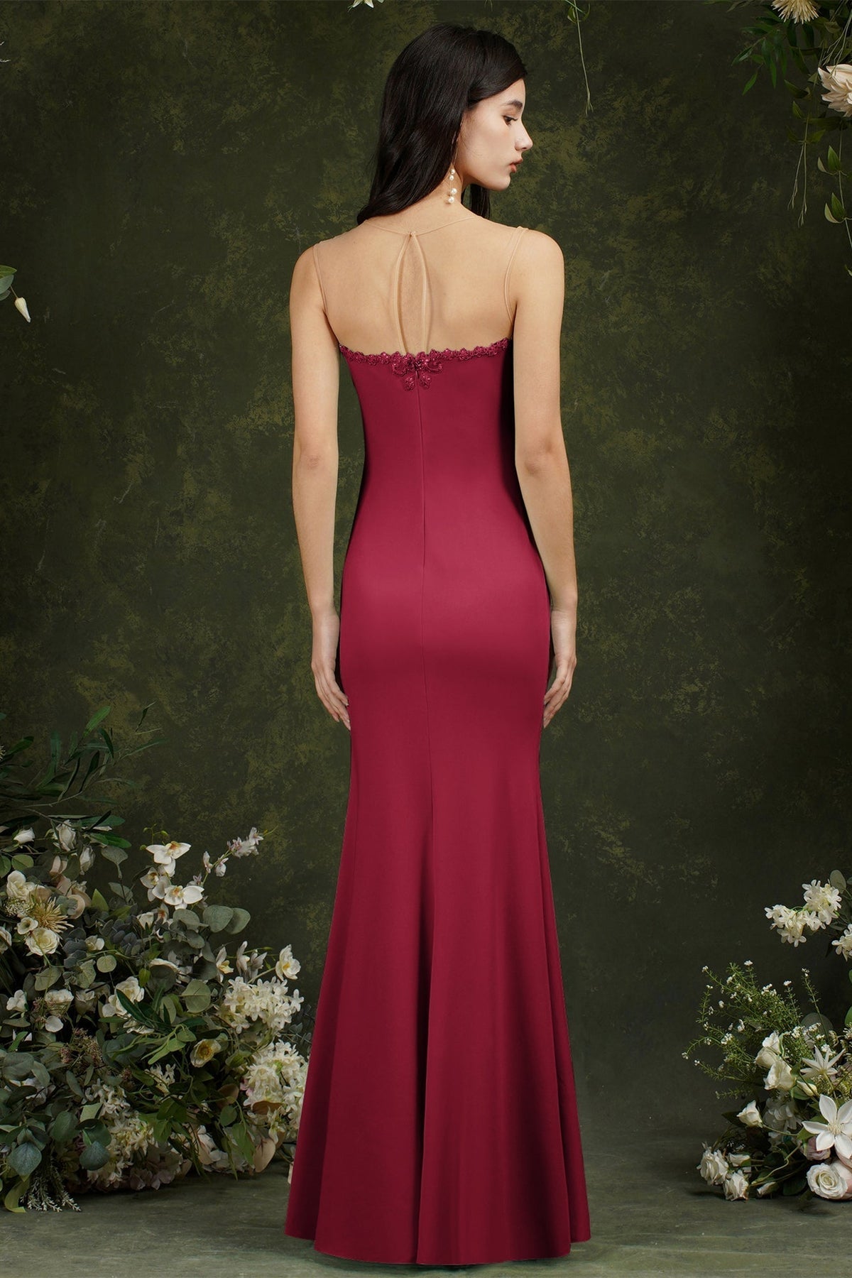 Sweetheart Floral Lace Tulle Mermaid Long Formal Dress
