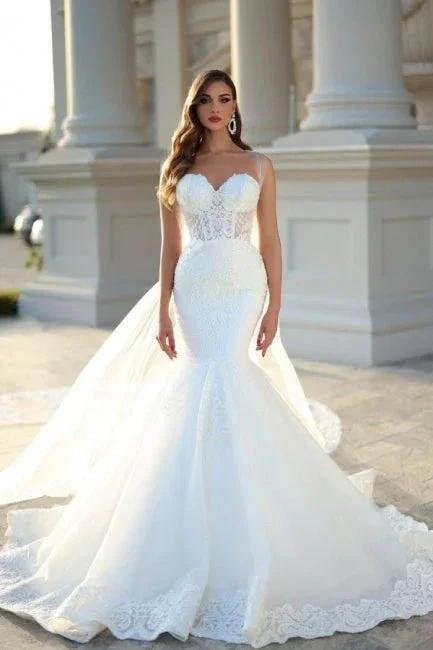 Sweetheart Mermaid White Wedding Dress with Court Train (ZD15714)