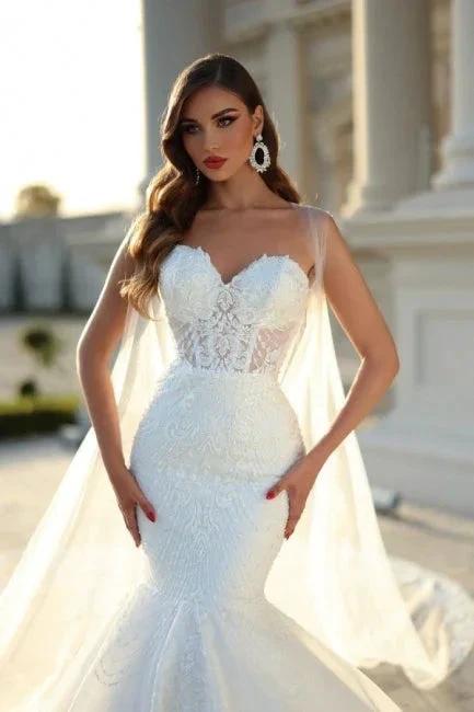 Sweetheart Mermaid White Wedding Dress with Court Train (ZD15714)