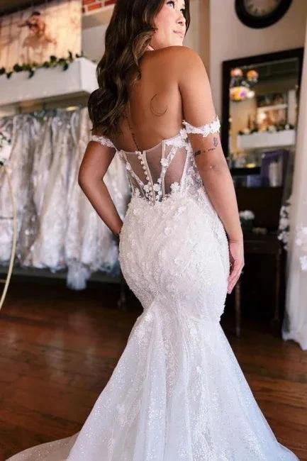 Sweetheart White Mermaid Lace Wedding Dress (ZD15711)
