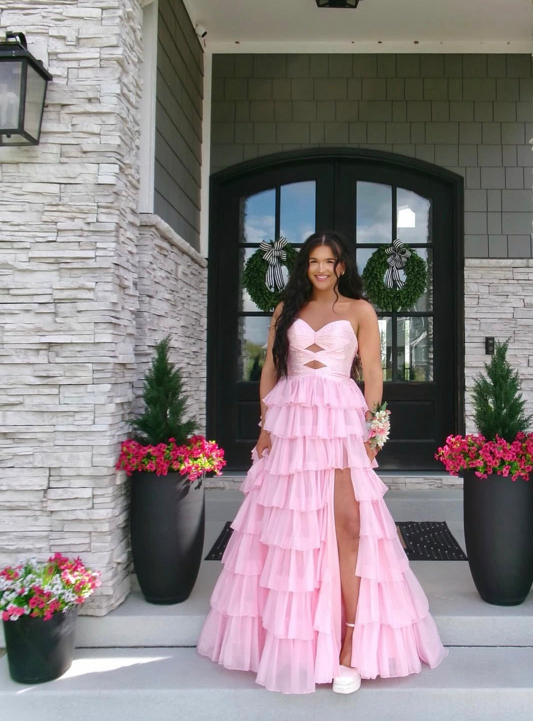 Sweetheart A-Line Chiffon Layered Prom Dress Formal Evening Dress