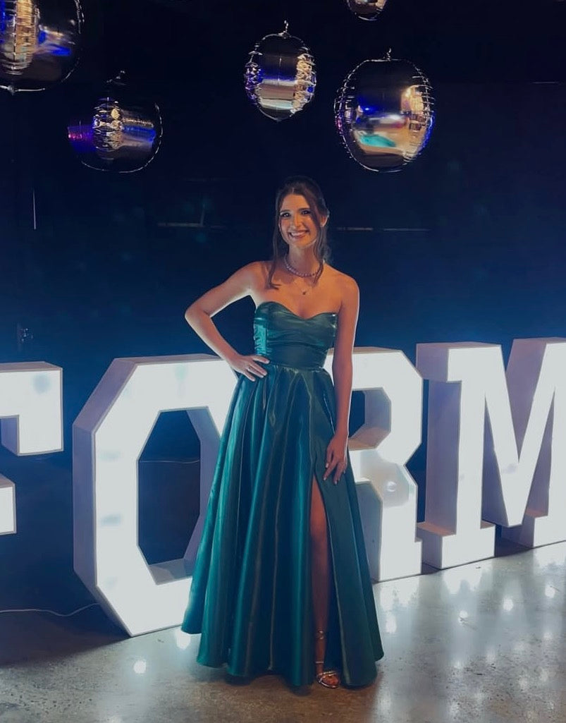 Sweetheart A Line Green Formal Prom Dress With Slit  J10096