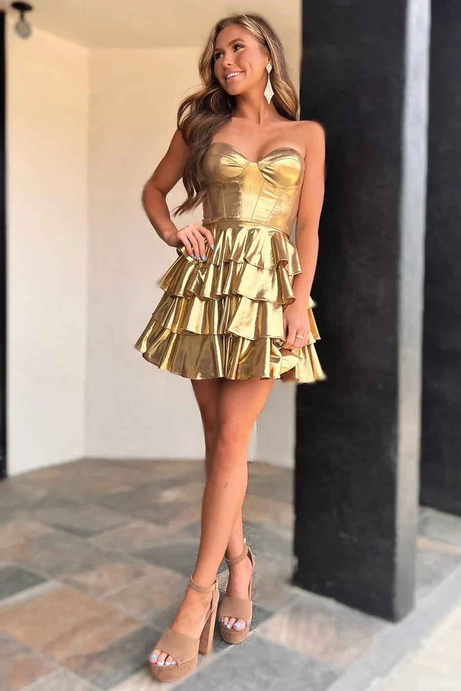 Sweetheart A-Line Layered Homecoming Dress Ruffled Party Dress