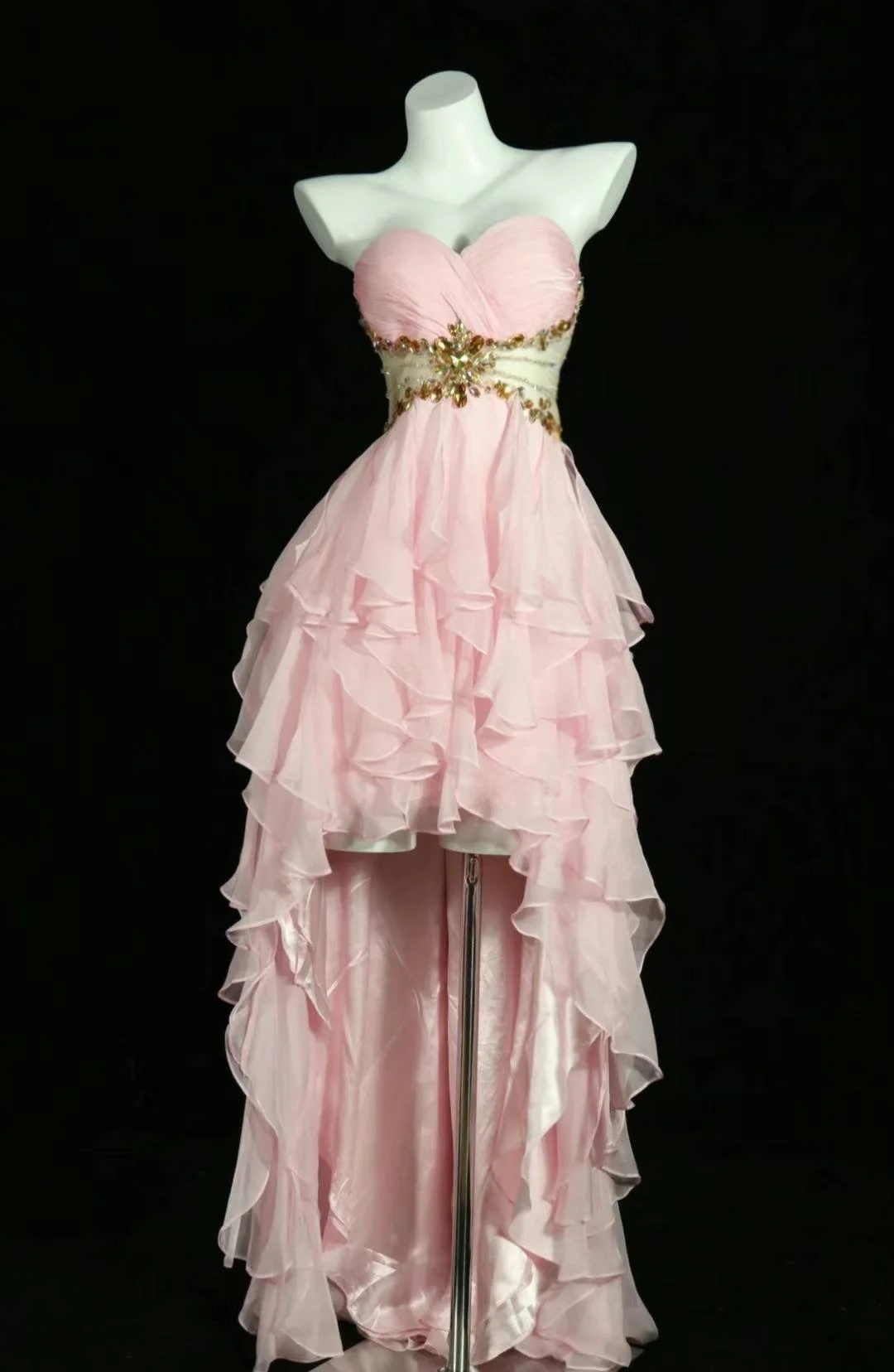 Sweetheart A-Line Pink Chiffon Prom Dress Ruffle Formal Party Gown