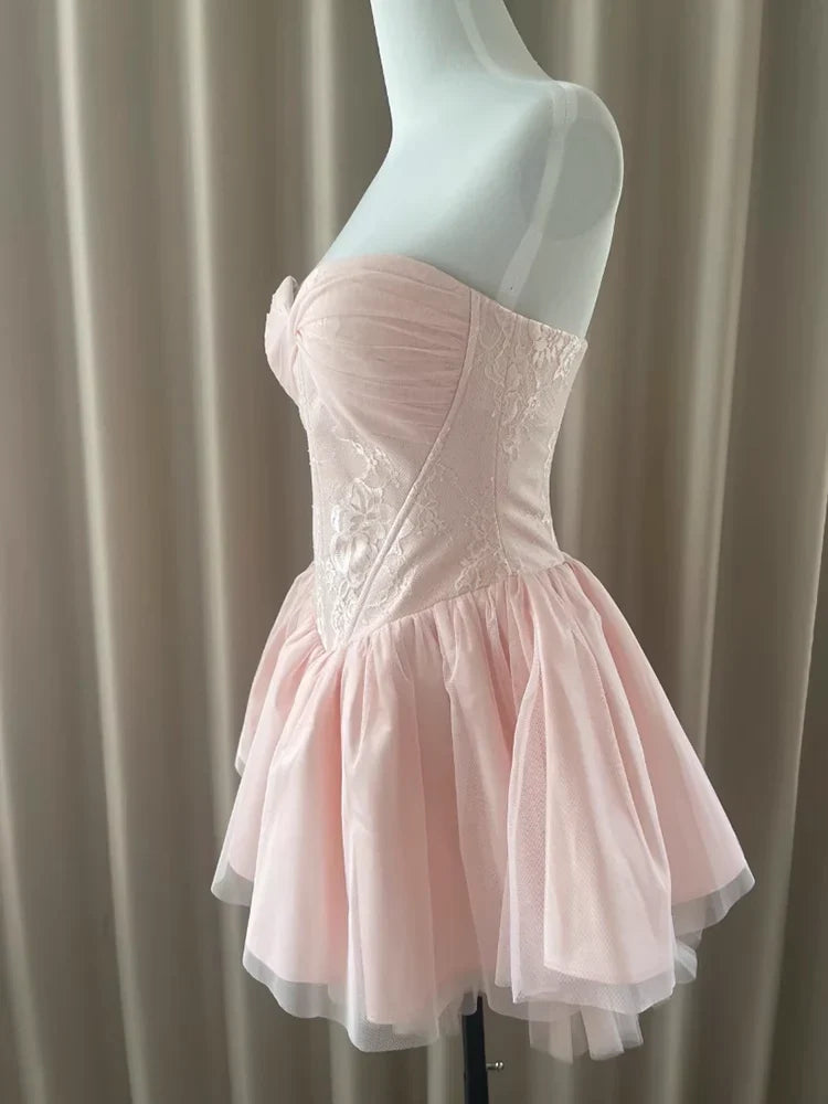 Sweetheart A-Line Pink Homecoming Dress Lace Birthday Dress