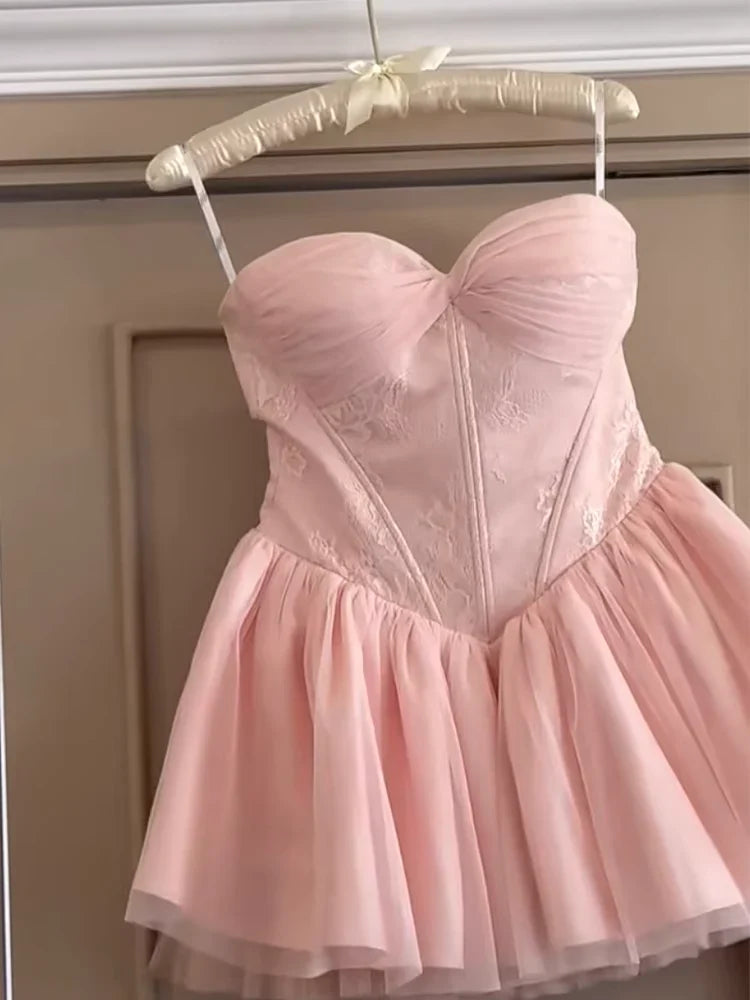 Sweetheart A-Line Pink Homecoming Dress Lace Birthday Dress