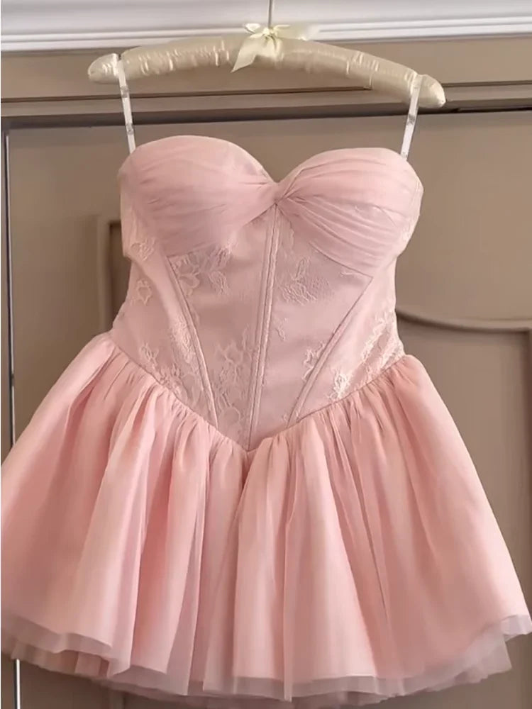 Sweetheart A-Line Pink Homecoming Dress Lace Birthday Dress