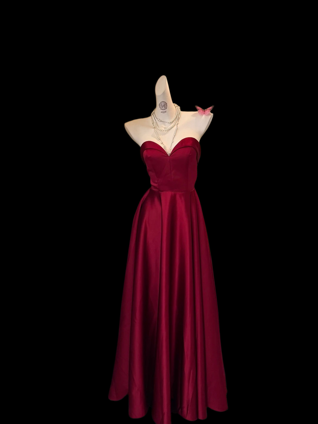 Sweetheart A-Line Satin Burgundy Prom Dress Elegant Evening Dress