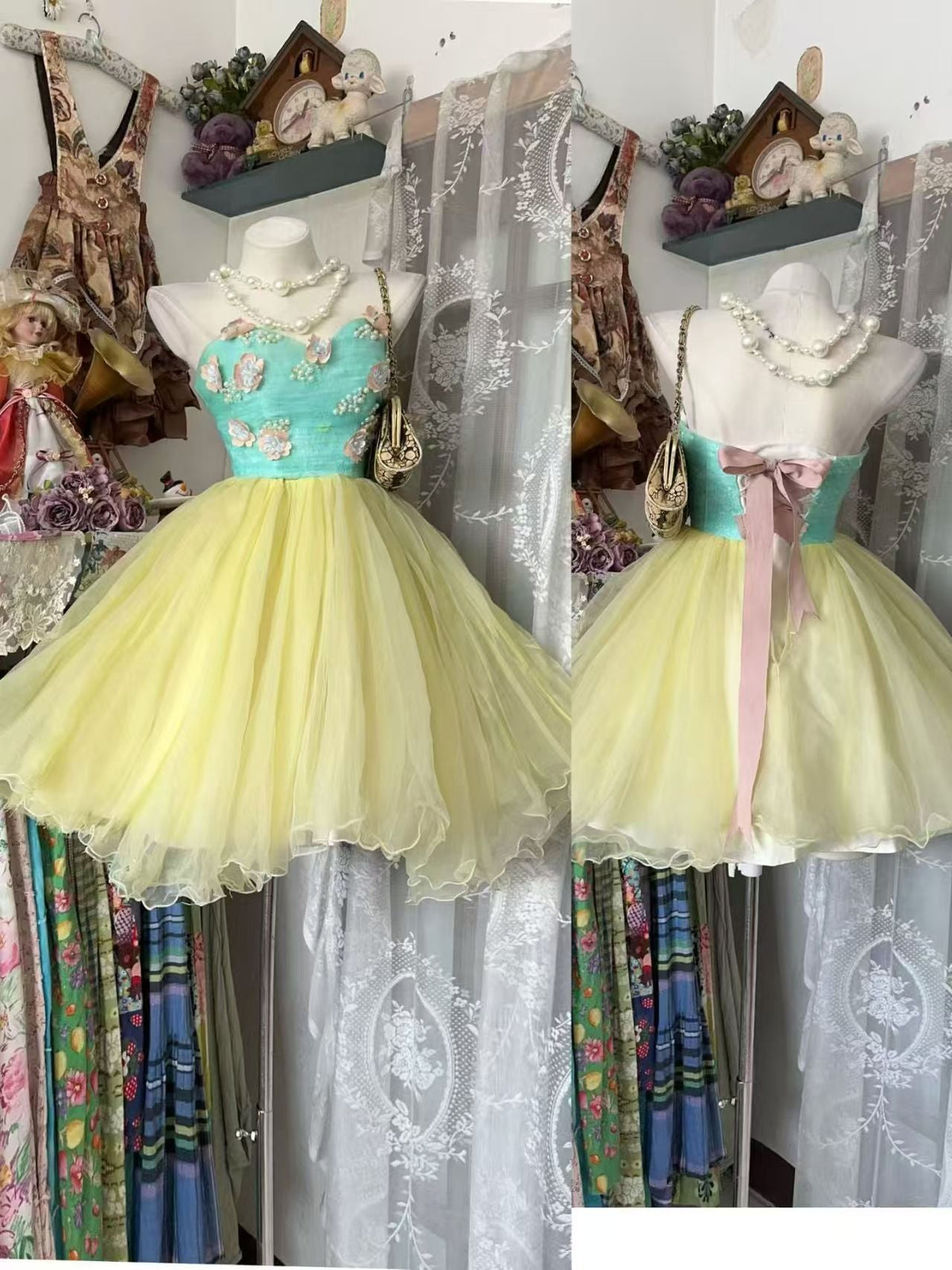 Sweetheart A-Line Tulle Homecoming Dress Yellow Birthday Dress