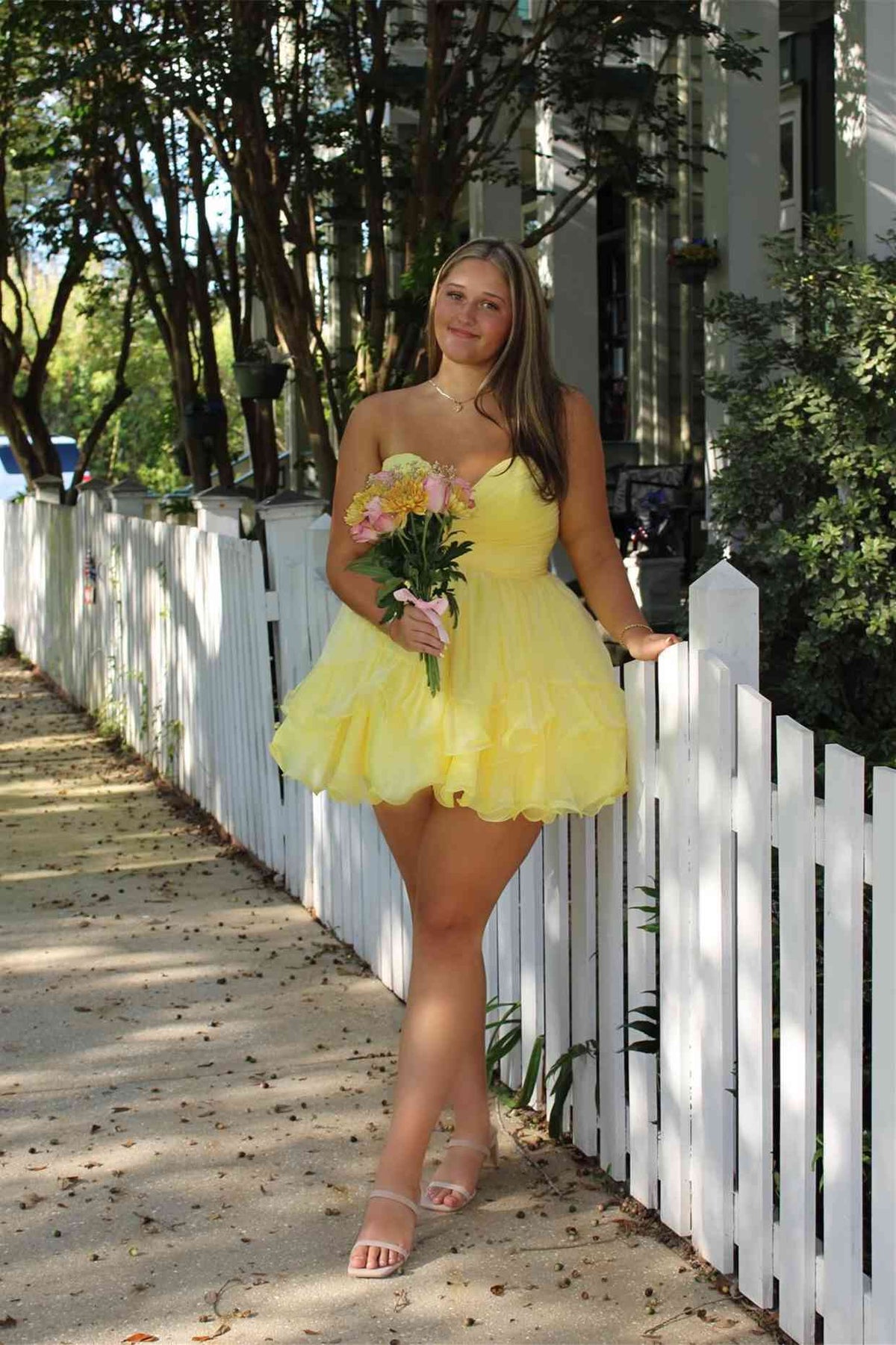 Sweetheart A-Line Yellow Ruffled Short Homecoming Party Dress