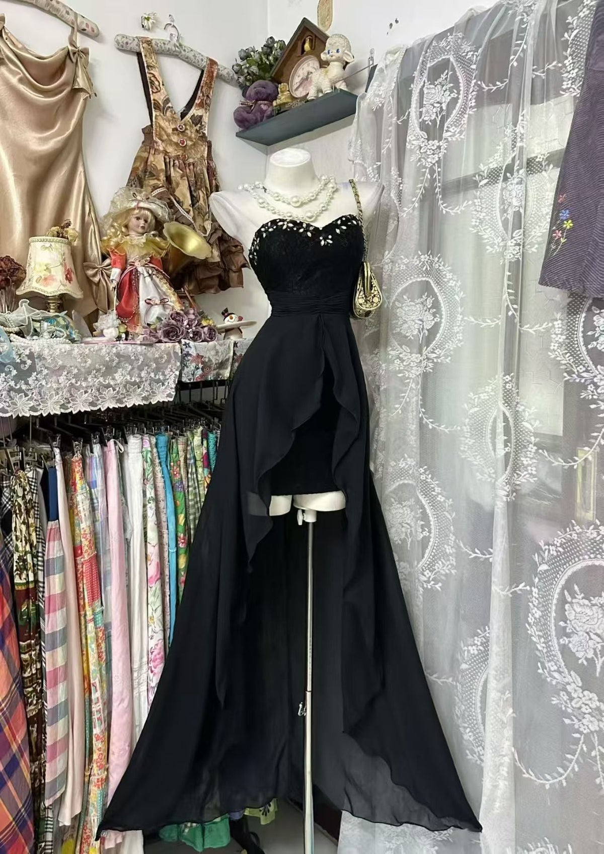 Sweetheart Black A-Line Birthday Dress Lace Homecoming Dress