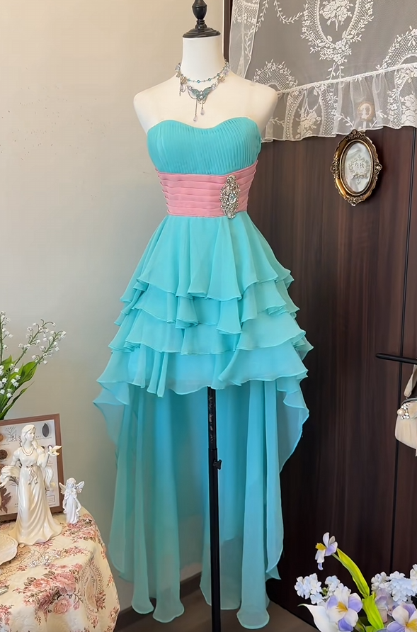 Sweetheart Blue Layered Homecoming Dress Ruffled Prom Dress