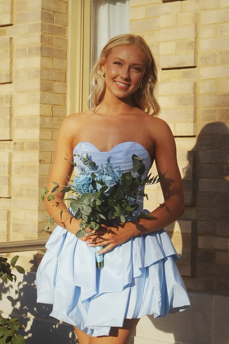 Sweetheart Blue Satin Homecoming Dress Short Cocktail Dress