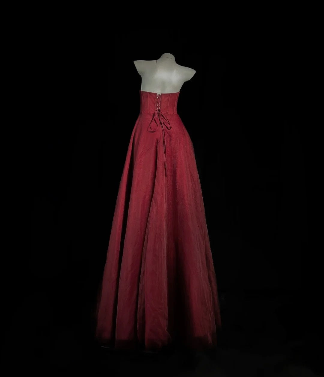Sweetheart Burgundy Tulle Prom Dress A-Line Formal Evening Dress
