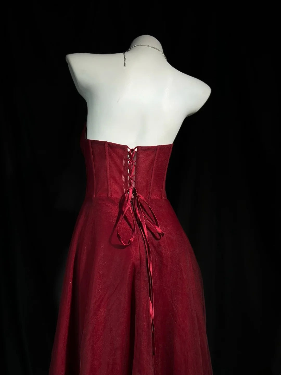Sweetheart Burgundy Tulle Prom Dress A-Line Formal Evening Dress