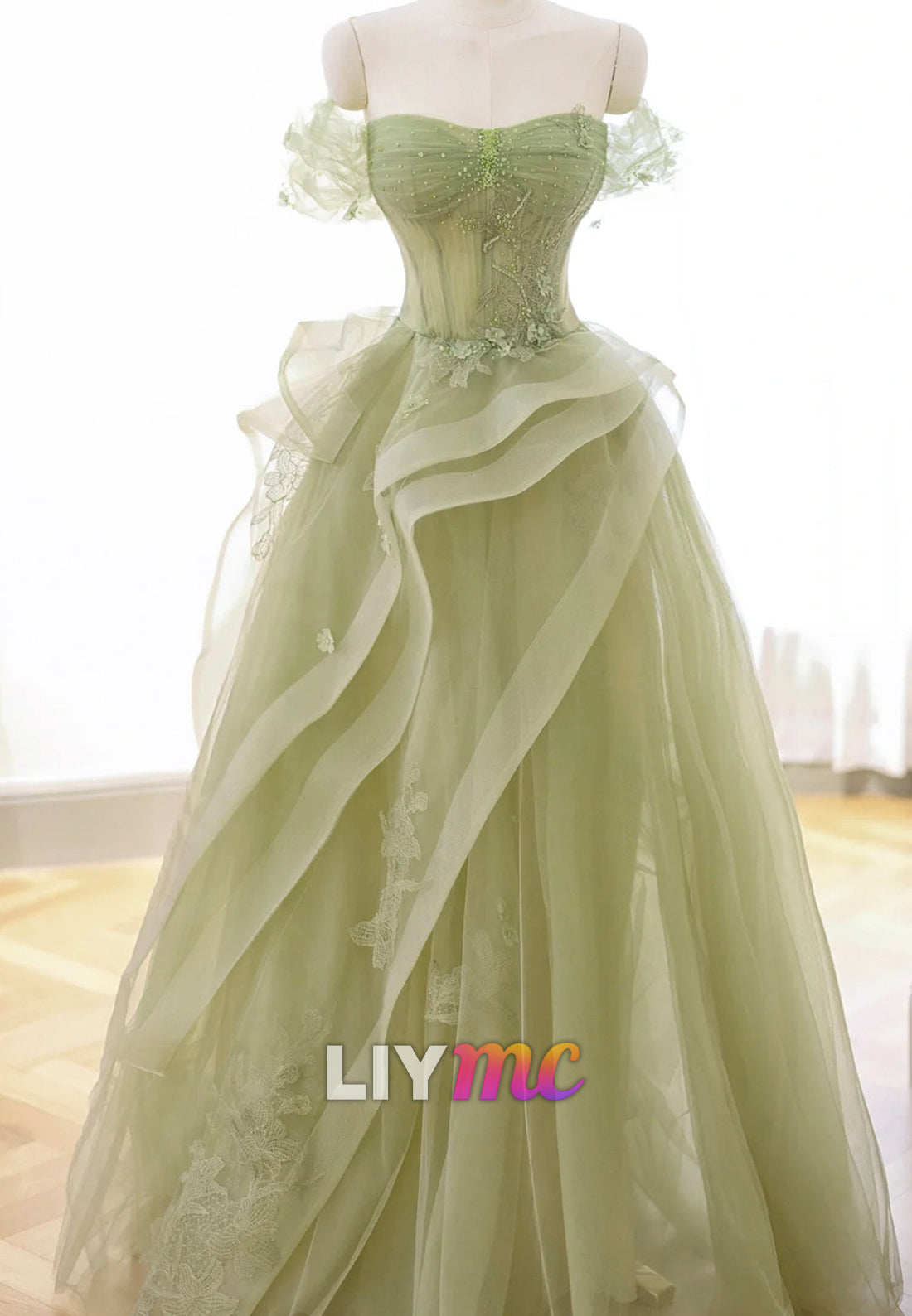 Sweetheart Cap Sleeves Floral Prom Dress Tulle A-Line Party Dress