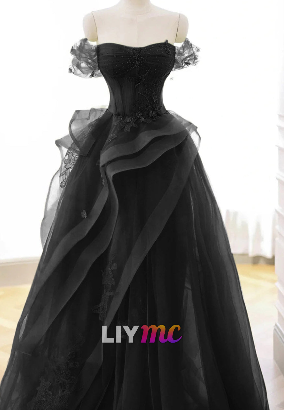 Sweetheart Cap Sleeves Floral Prom Dress Tulle A-Line Party Dress