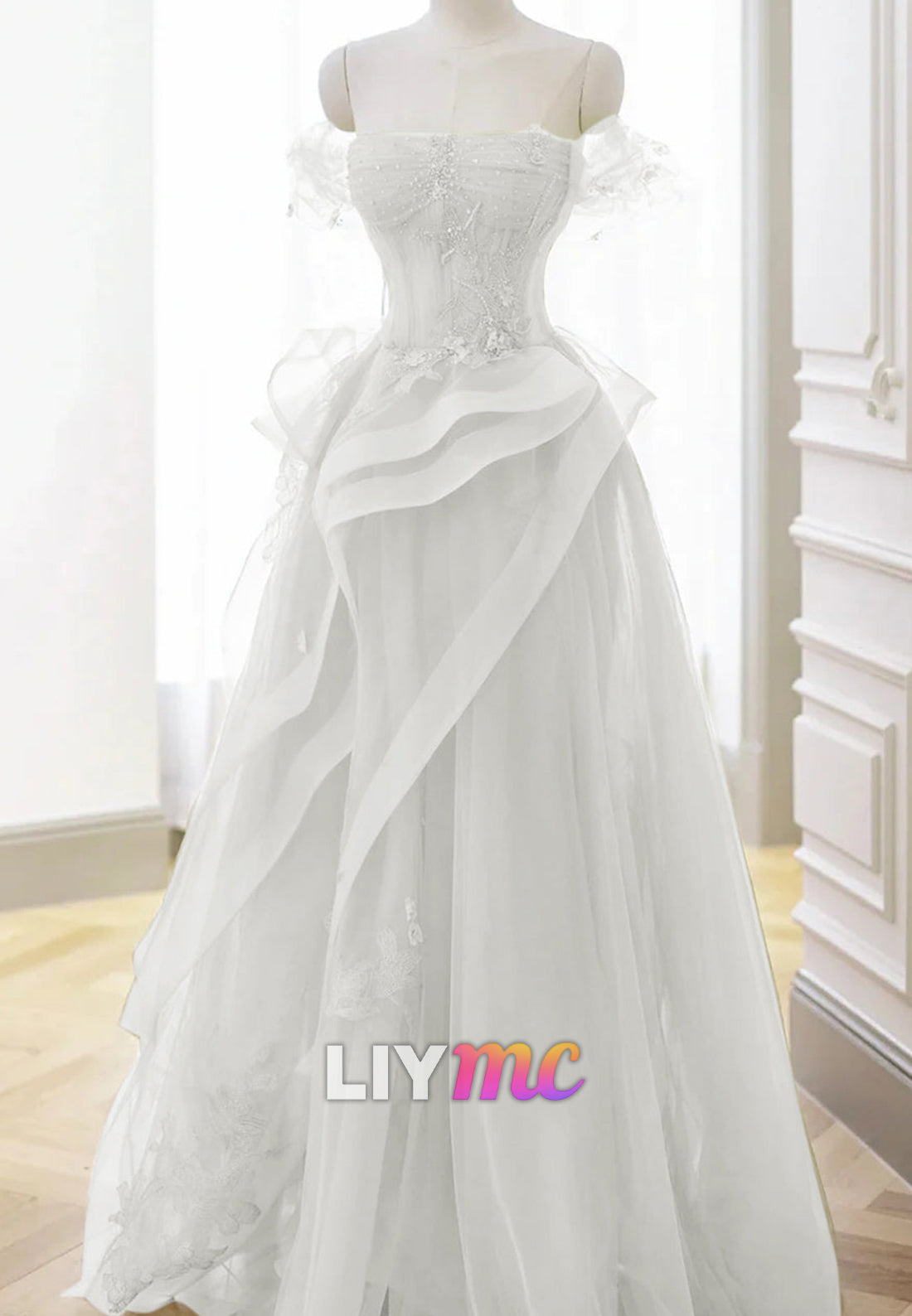 Sweetheart Cap Sleeves Floral Prom Dress Tulle A-Line Party Dress