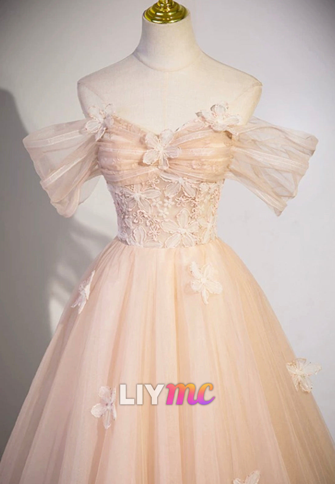 Sweetheart Cap Sleeves Floral Prom Dress Tulle A-Line Party Dress