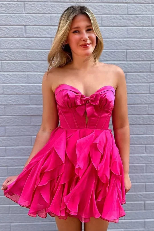 Sweetheart Chiffon Short Homecoming Dress Ruffled Cocktail Dress
