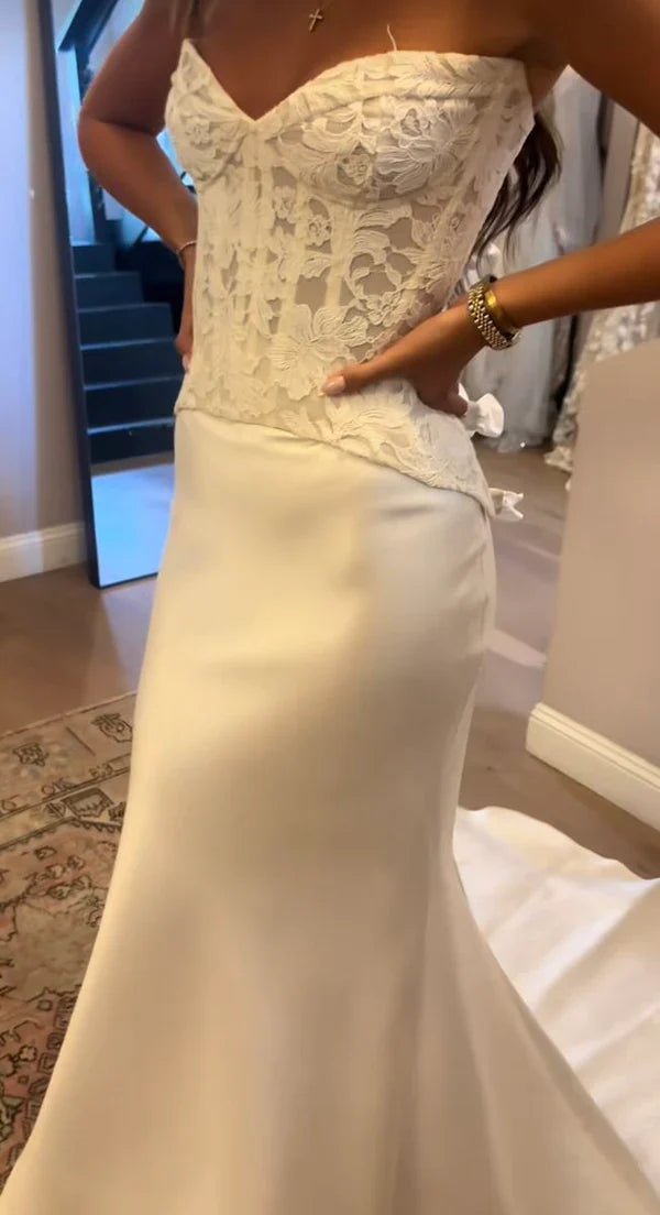 Sweetheart Lace Mermaid Wedding Dresses Satin Bridal Party Dress