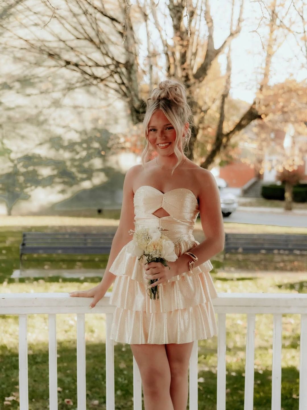 Sweetheart Light Champagne A-Line Homecoming Dress Layered Party Dress
