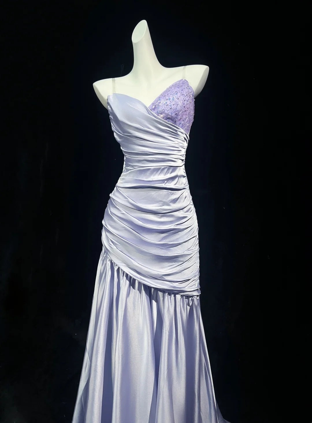 Sweetheart Lilac Sheath Formal Prom Dress Satin Evening Gown