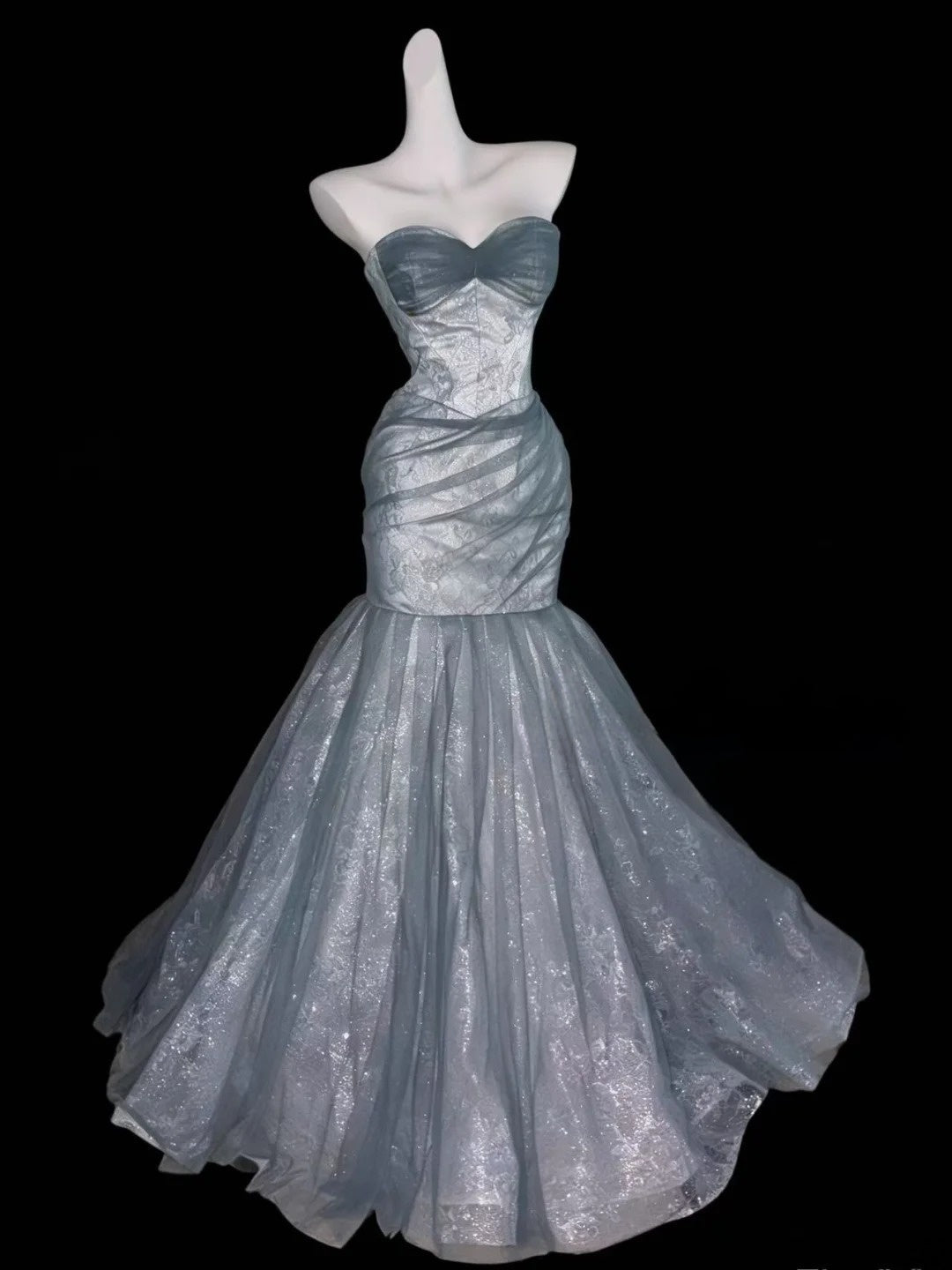 Sweetheart Mermaid Tulle Prom Dress Sparkle Formal Evening Dress