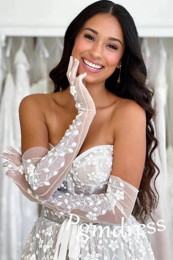 Sweetheart Neck A Line Delicated Lace Wedding Dress Boho Wedding Dress (ZD16182)