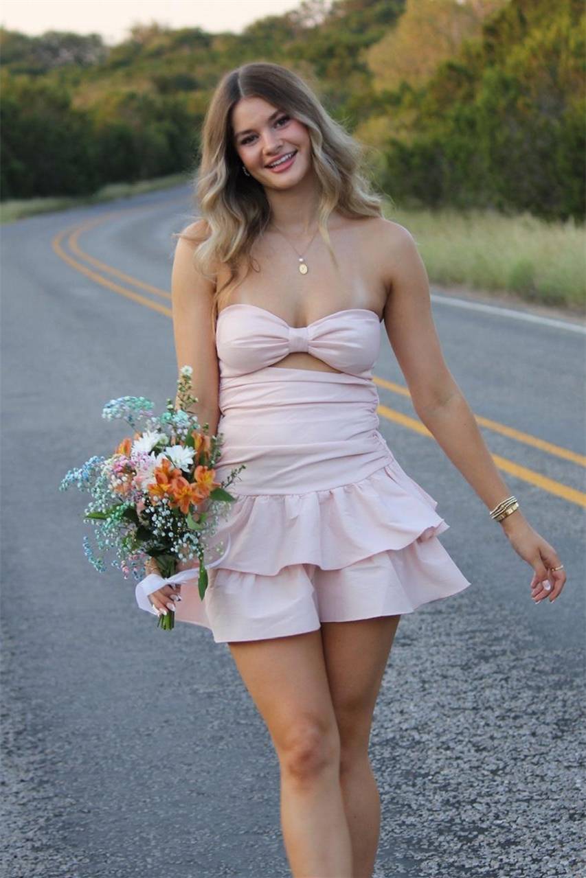 Sweetheart Pink Layered Homecoming Dress Ruffled Party Dress