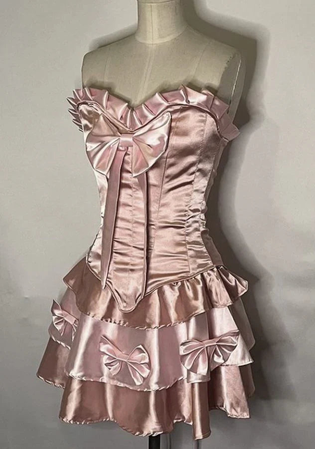 Sweetheart Pink Satin Sweet Birthday Dress Short Homecoming Dress