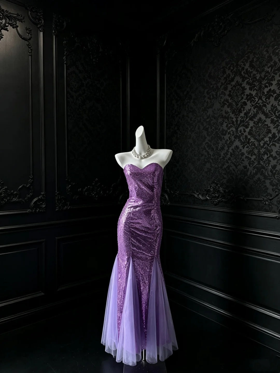 Sweetheart Purple Sequin Mermaid Prom Dress Sparkle Evening Dress