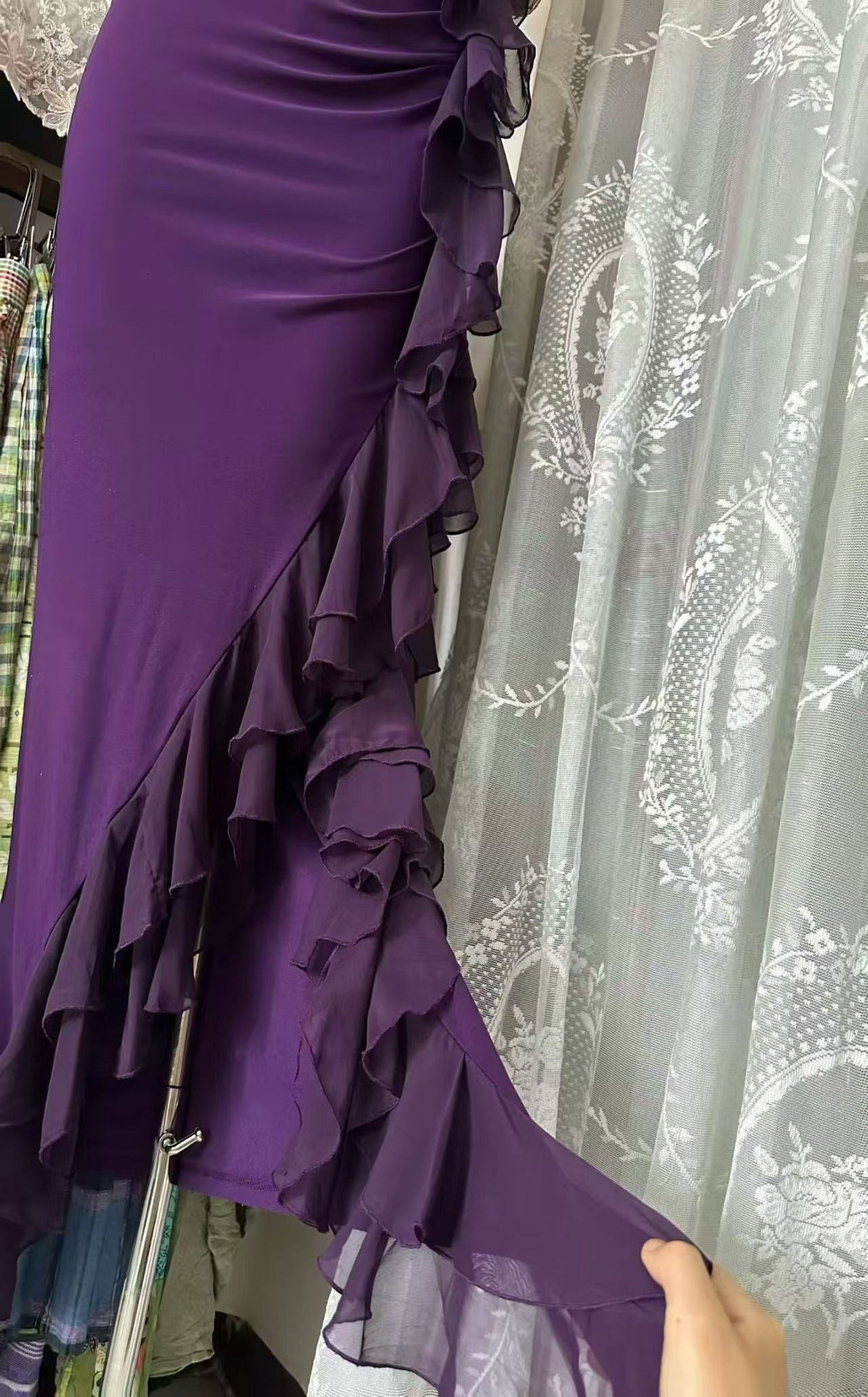 Sweetheart Purple Sheath Sexy Birthday Dress Ruffled Prom Dress