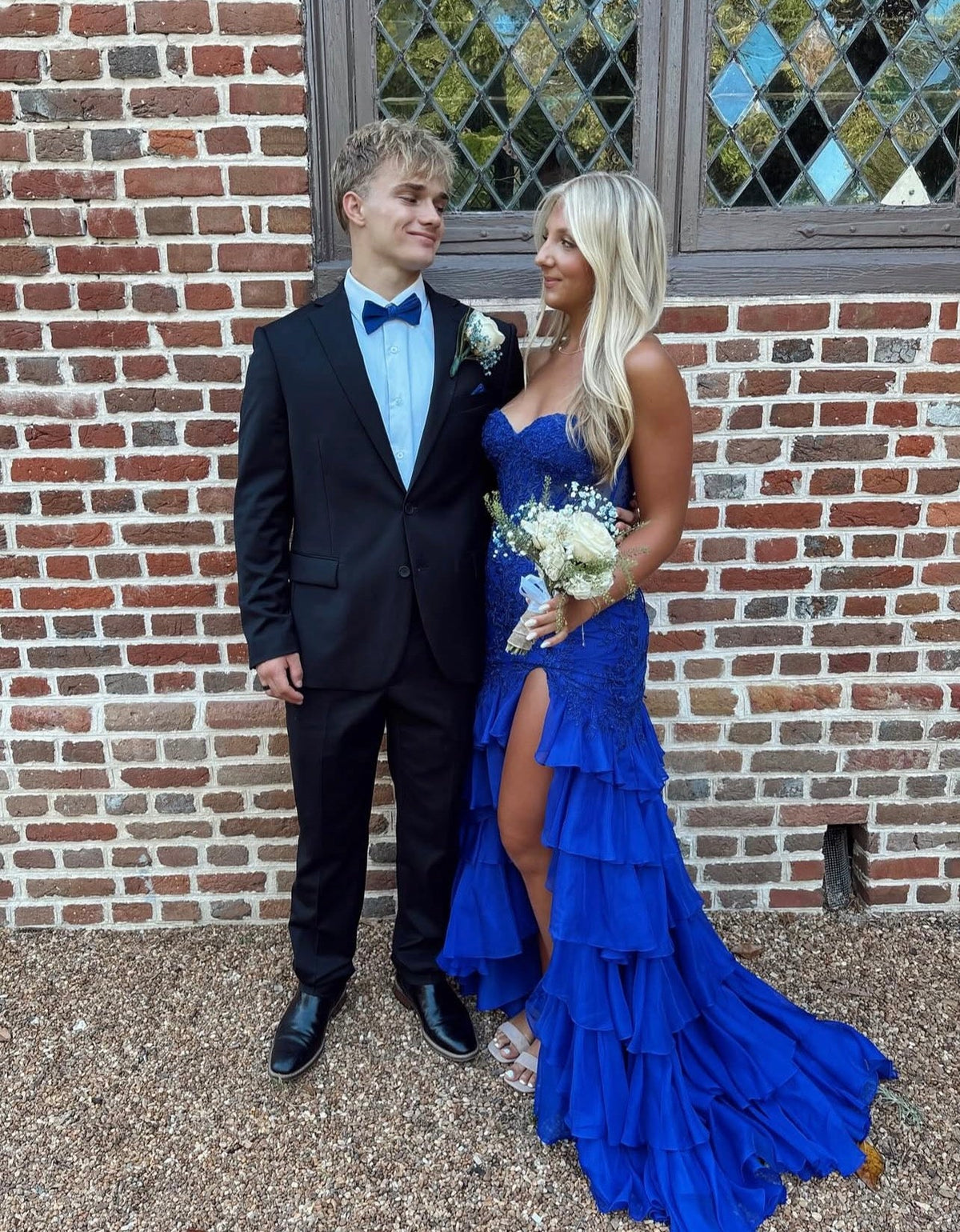 Sweetheart Royal Blue Chiffon Prom Dress A-Line Appliques Evening Dress