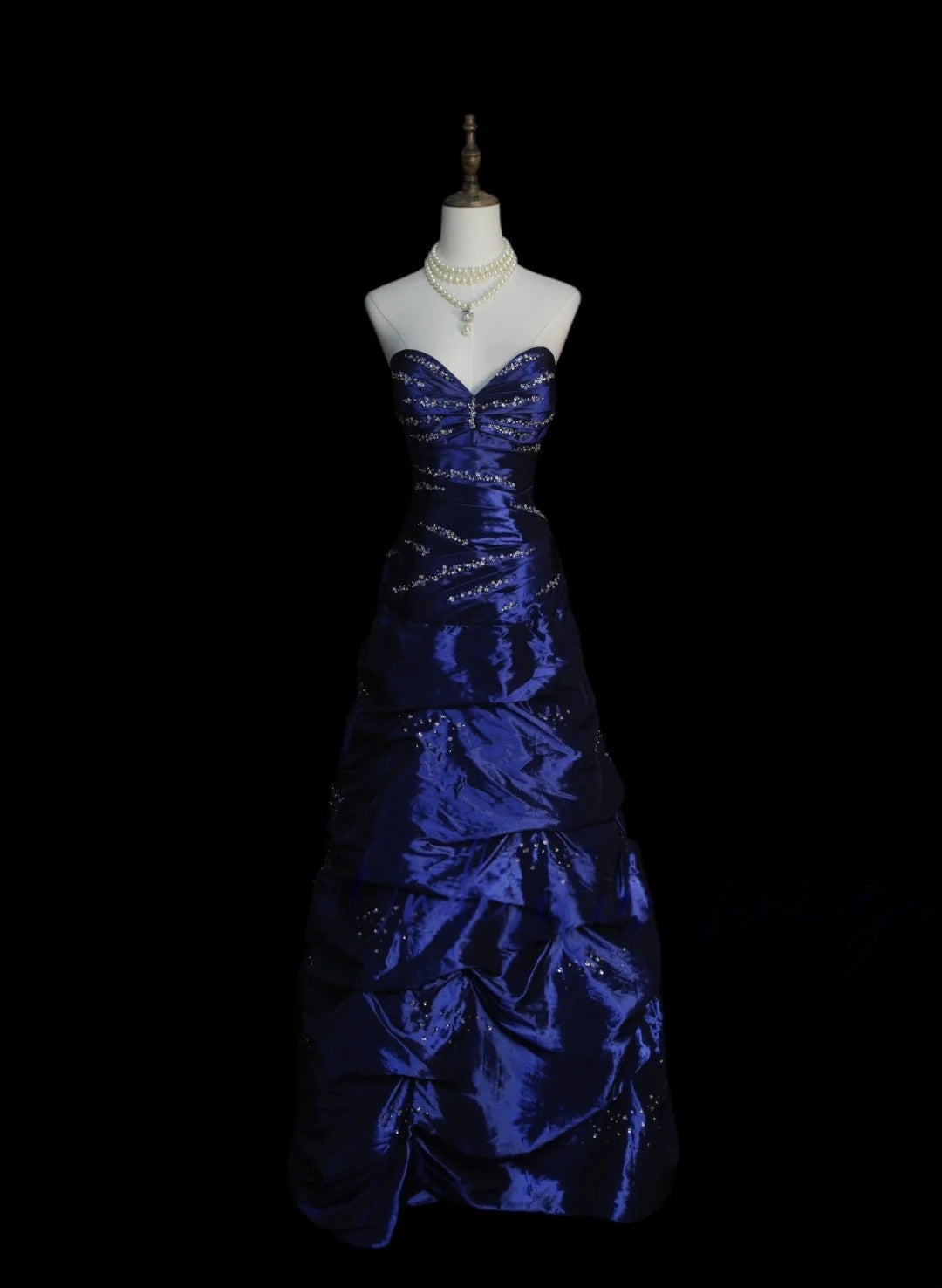 Sweetheart Royal Blue Satin Retro Prom Dress Formal Evening Dress