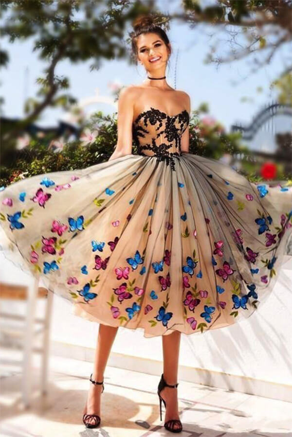 Sweetheart Short Prom Dress With Butterfly Lace Knee Length Homecoming Dress - View 2 | VelvetHem